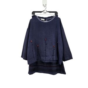 Krista Larson Women's Vintage 100% Linen Applique Blouse and Skirt Set - OS